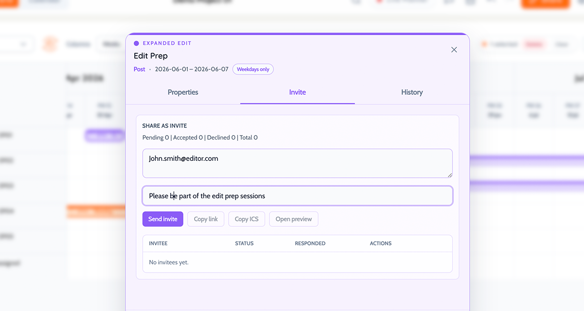 Planner block invite flow for a single schedule item