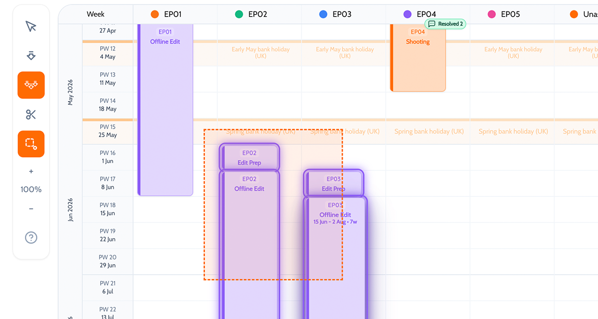 Planner Grid Editor showing grouped change tools including lasso selection