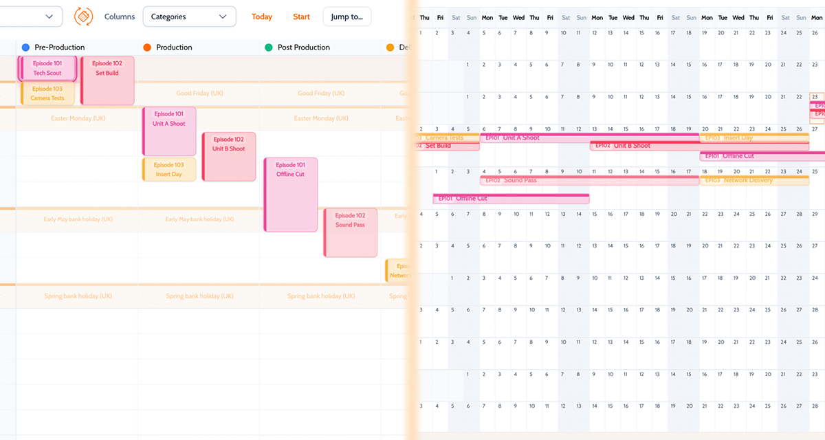 Planner Grid Editor showing the same schedule across grid and calendar views